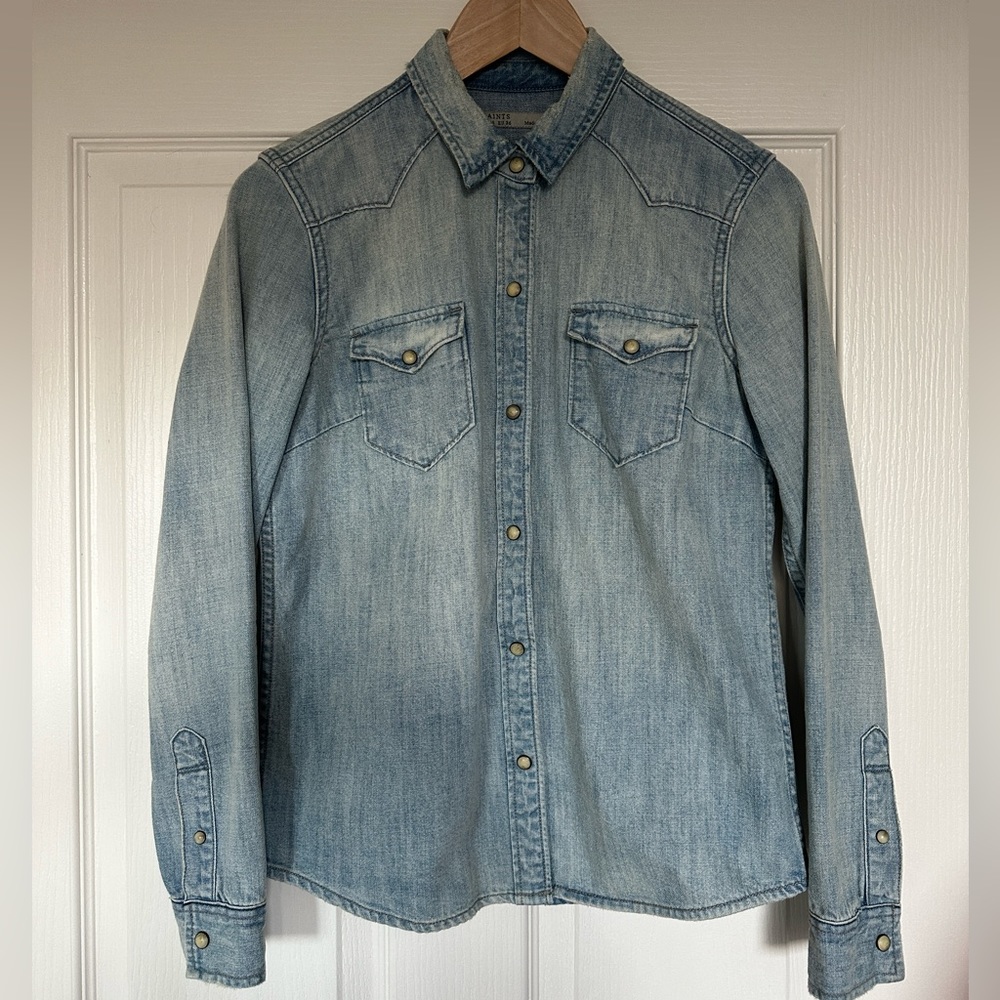 All Saints Light Blue Denim Button Down Shirt